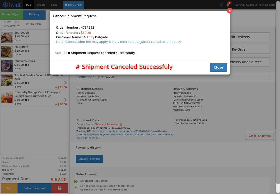 POS Order Cancel Shipment Model