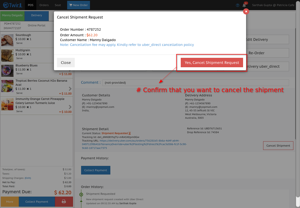 POS Order Cancel Shipment Model
