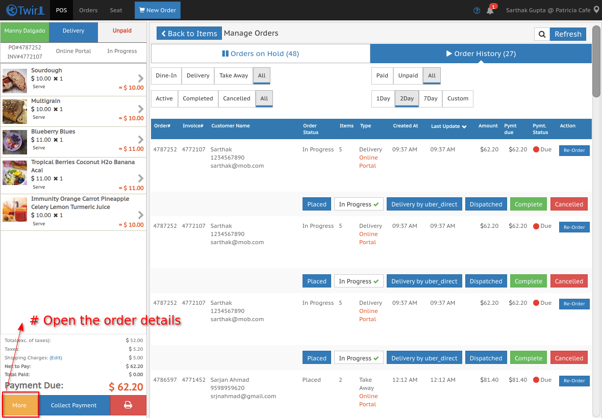 POS order detail Section