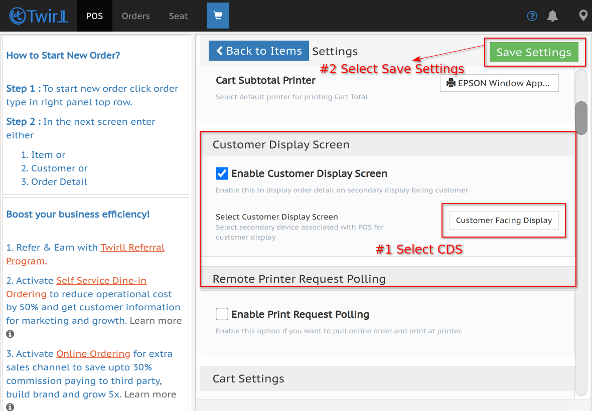 Enable Customer Display Screen