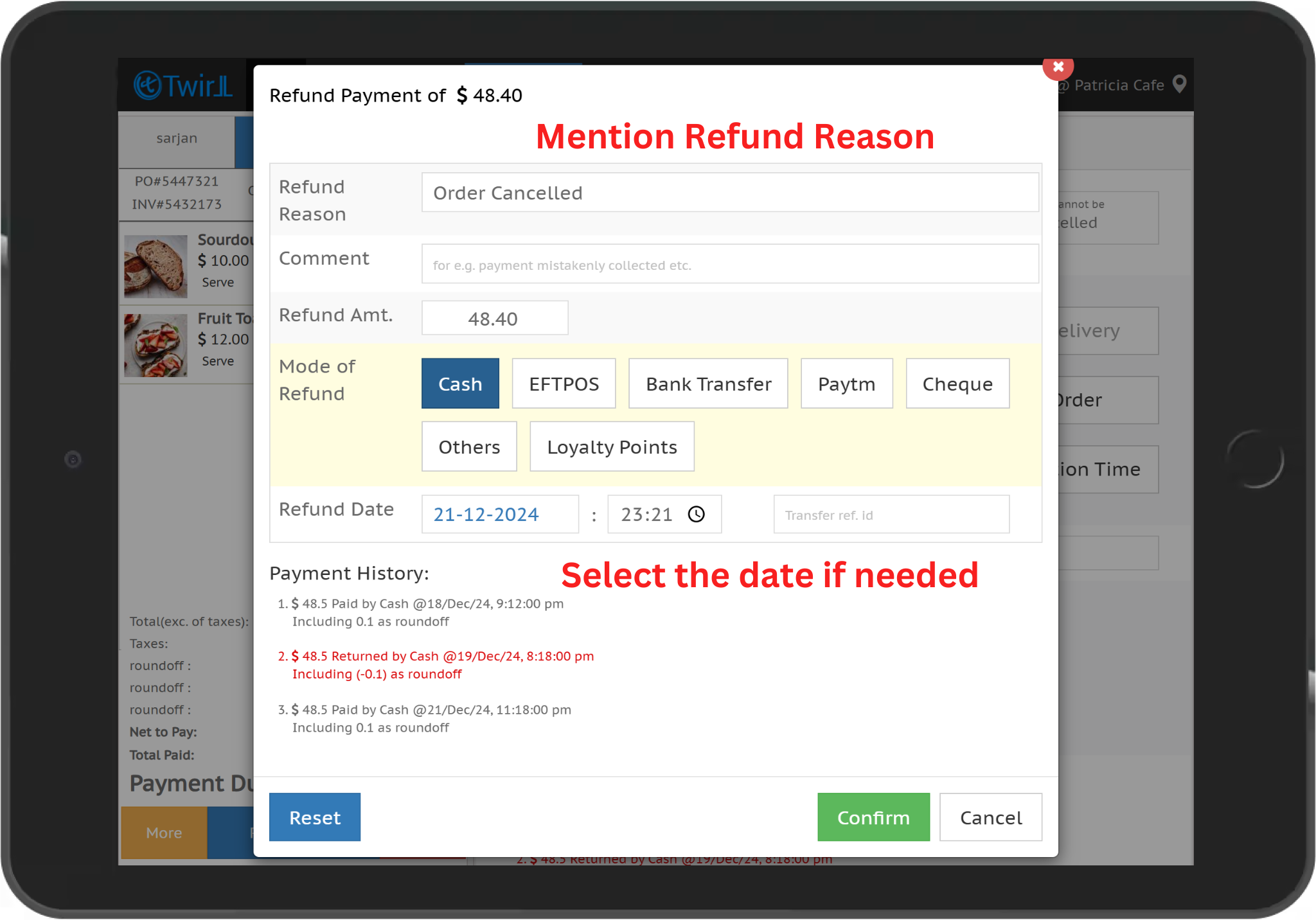 How To Refund Payments Of A Order - Twirll