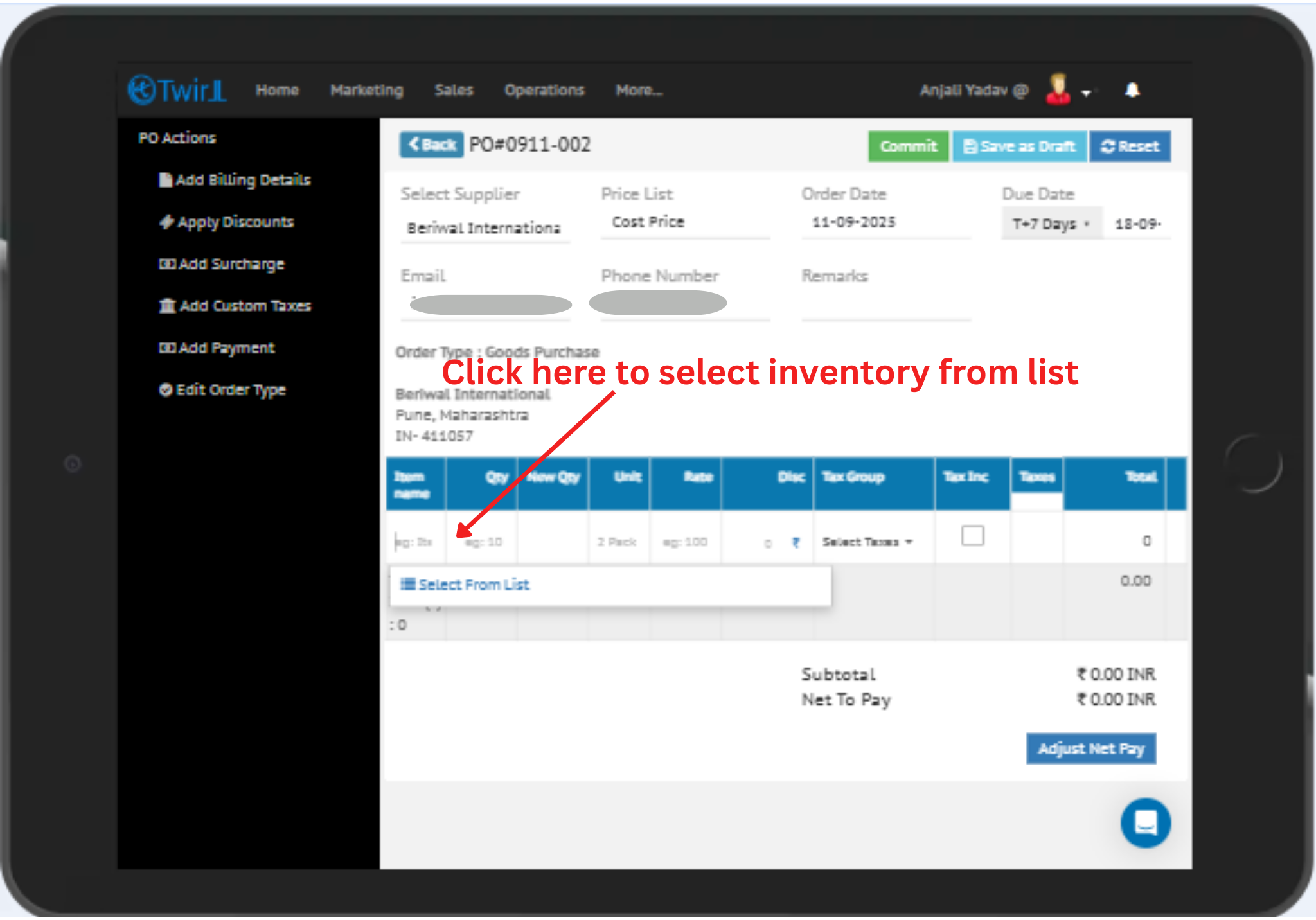 How to create Purchase order - Twirll