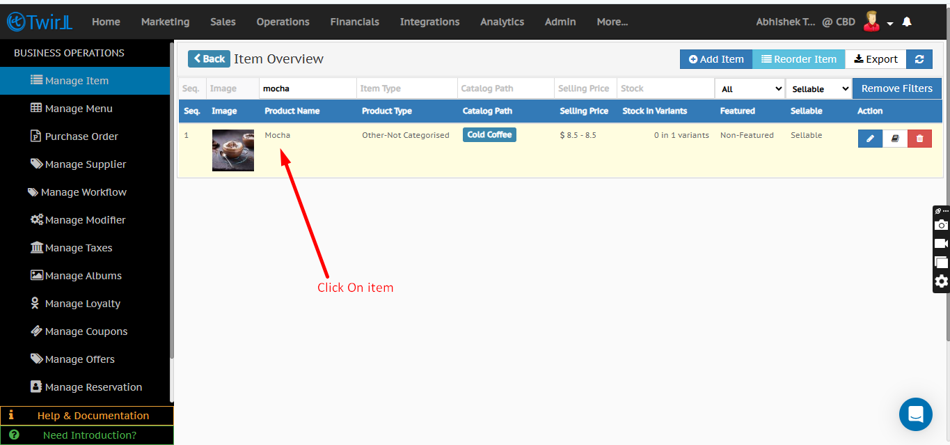 Select the item