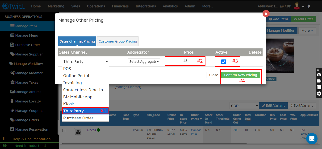Set price and activate for third party
