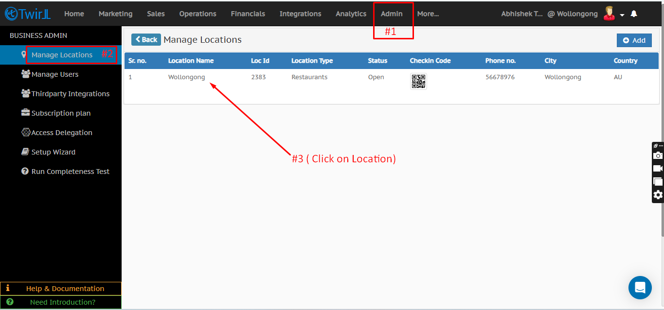 Go to Admin Manage Location