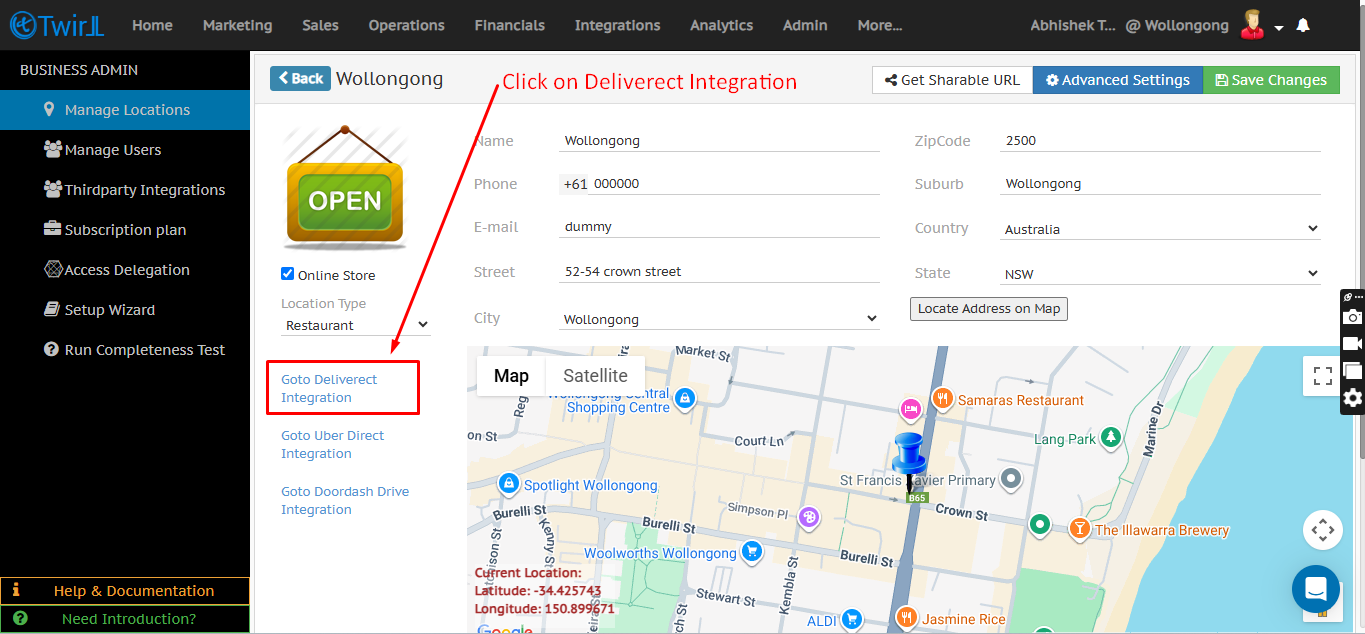 Click on Deliverect Integration